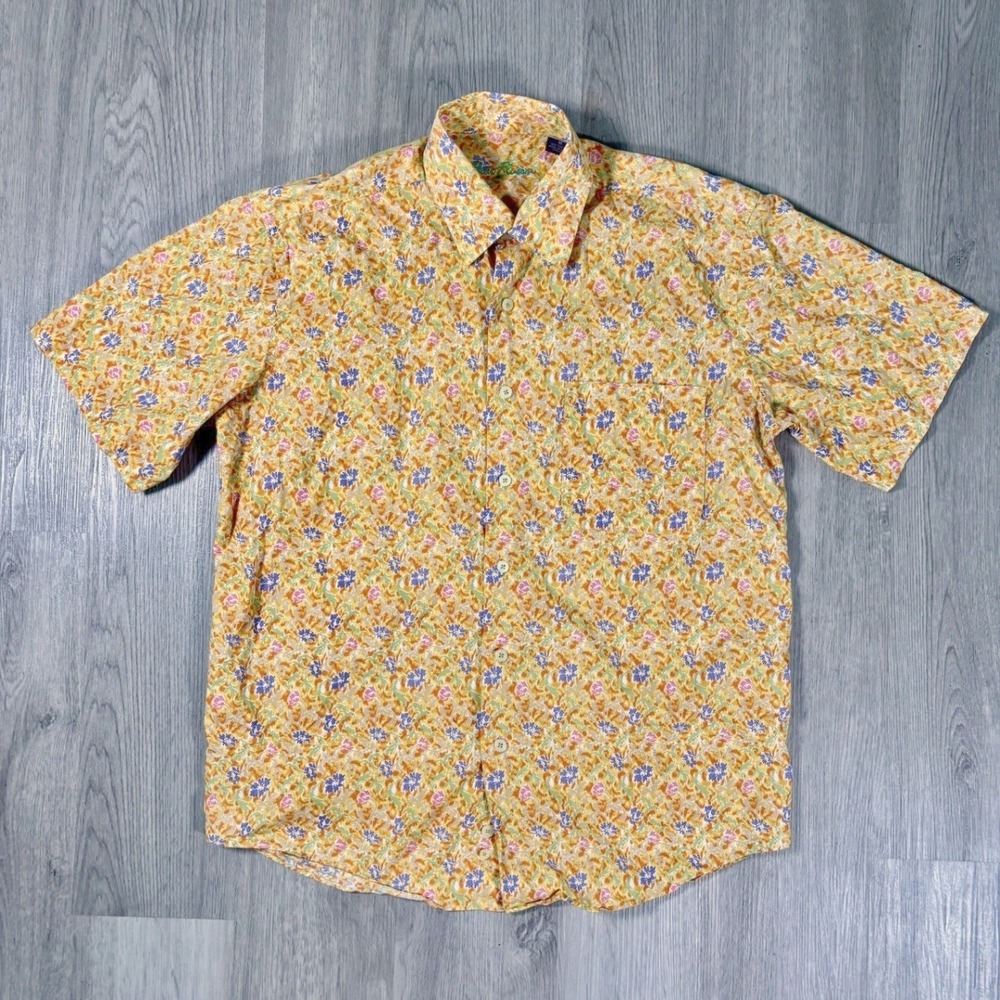 Alan Flusser Men's Floral Print Short Sleeve Button Up Shirt Cotton M